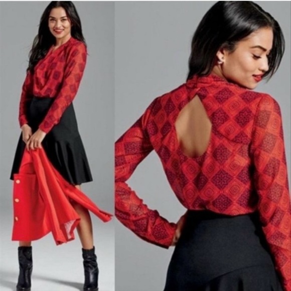 CAbi Tops - Cabi Sheer Long Sleeve Blouse, Keyhole cutout back, Drape Neck, Women’s Medium